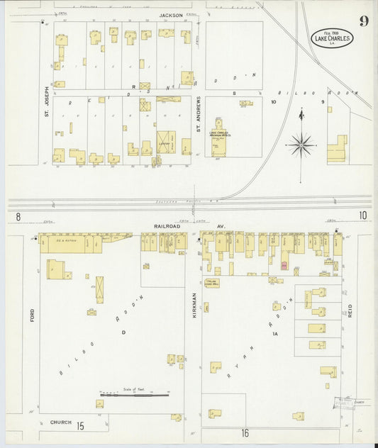 Sanborn Fire Insurance Map from Lake Charles, Calcasieu Parish, Louisiana (1909), Sheet #0009 - Historic Sanborn Fire Insurance Map Print, vintage old map wall art, antique decor, genealogy gift, Louisiana Louisiana map