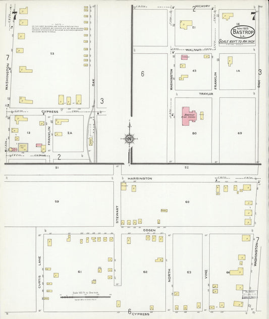 Sanborn Fire Insurance Map from Bastrop, Morehouse Parish, Louisiana (1925), Sheet #0007 - Historic Sanborn Fire Insurance Map Print, vintage old map wall art, antique decor, genealogy gift, Louisiana Louisiana map