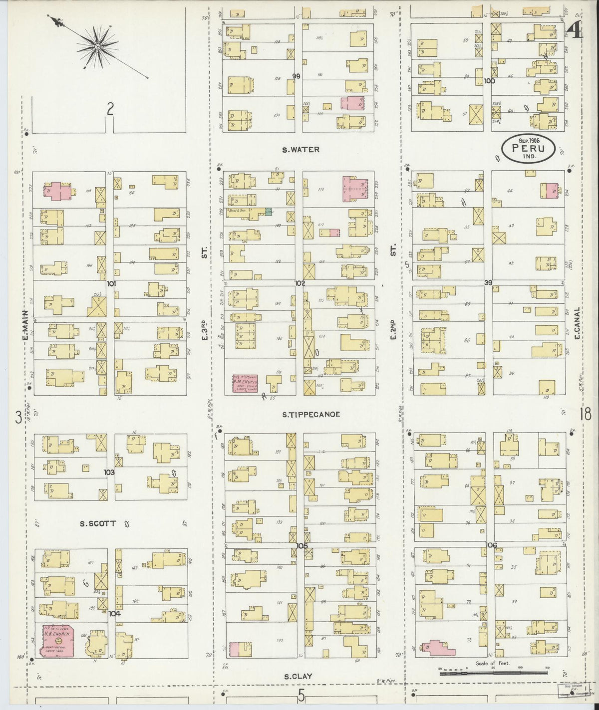 Sanborn Fire Insurance Map from Peru, Miami County, Indiana (1906), Sheet #0004 - Historic Sanborn Fire Insurance Map Print, vintage old map wall art, antique decor, genealogy gift, Indiana Indiana map