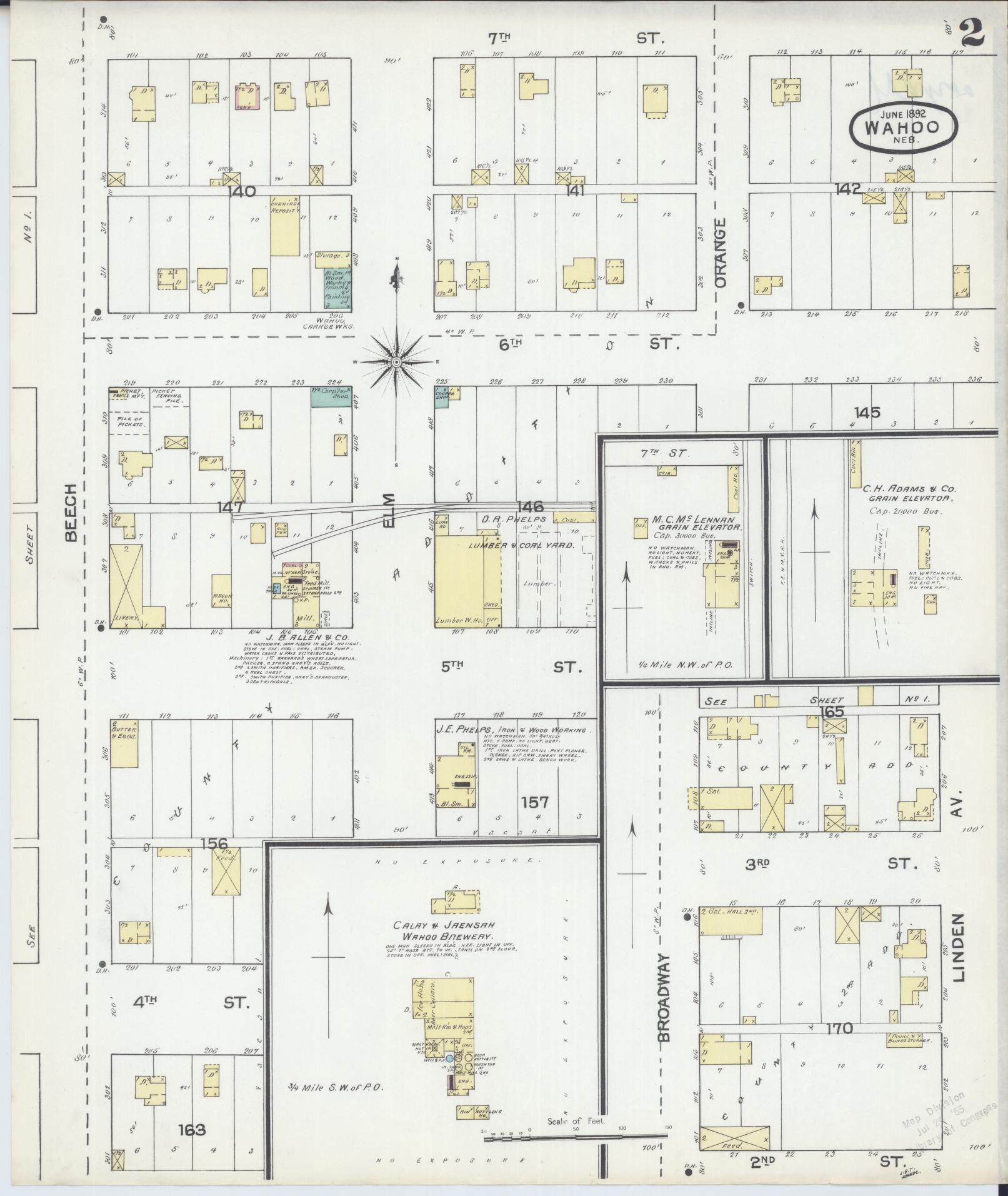 Sanborn Fire Insurance Map from Wahoo, Saunders County, Nebraska (1892), Sheet #0002 - Complete Map Set gallery image, historic Sanborn map, vintage wall art, Nebraska Nebraska