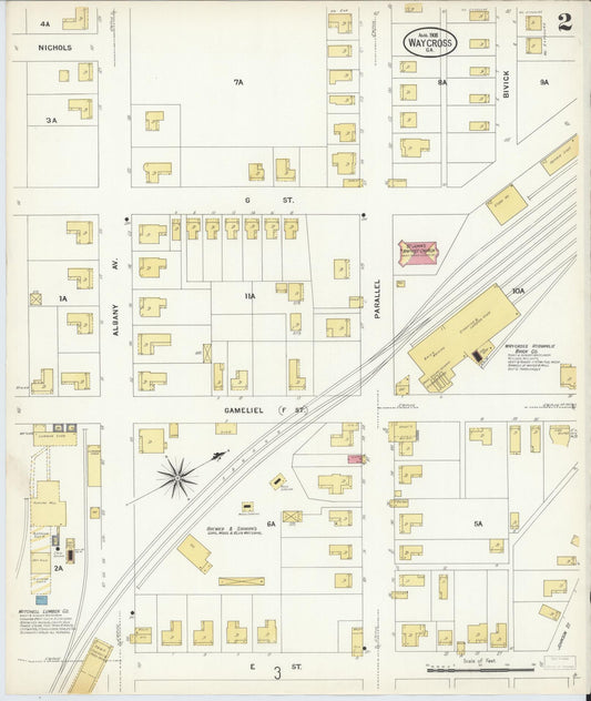 Sanborn Fire Insurance Map from Waycross, Ware County, Georgia (1908), Sheet #0002 - Historic Sanborn Fire Insurance Map Print, vintage old map wall art, antique decor, genealogy gift, Georgia Georgia map