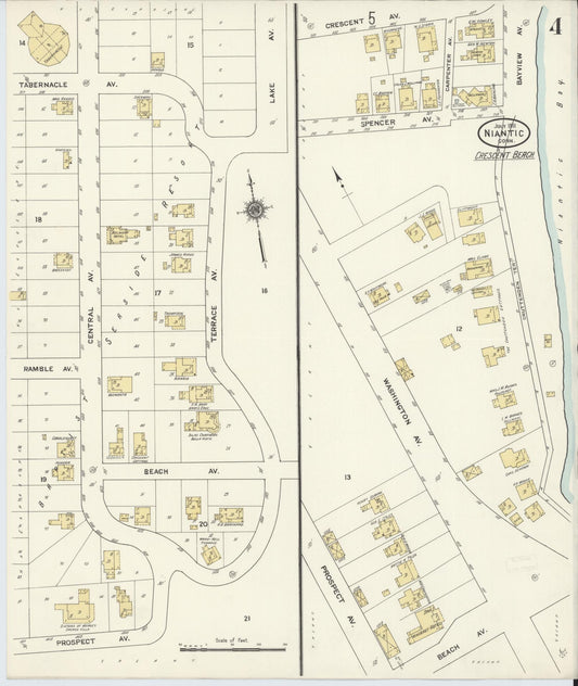 Sanborn Fire Insurance Map from Niantic, New London County, Connecticut (1911), Sheet #0004 - Historic Sanborn Fire Insurance Map Print, vintage old map wall art, antique decor, genealogy gift, Connecticut Connecticut map