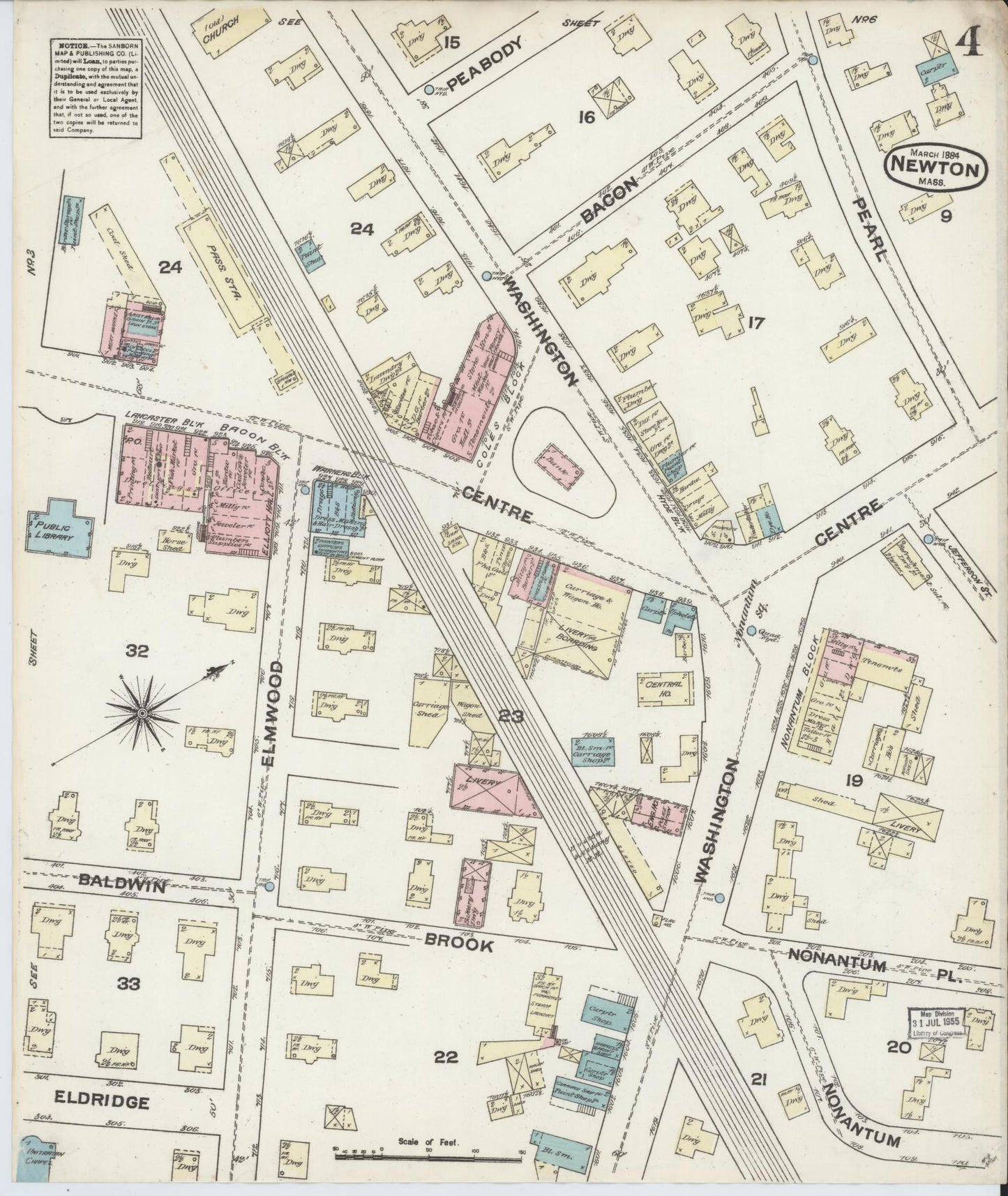 Sanborn Fire Insurance Map from Newton, Middlesex County, Massachusetts (1884), Sheet #0004 - Complete Map Set gallery image, historic Sanborn map, vintage wall art, Massachusetts Massachusetts