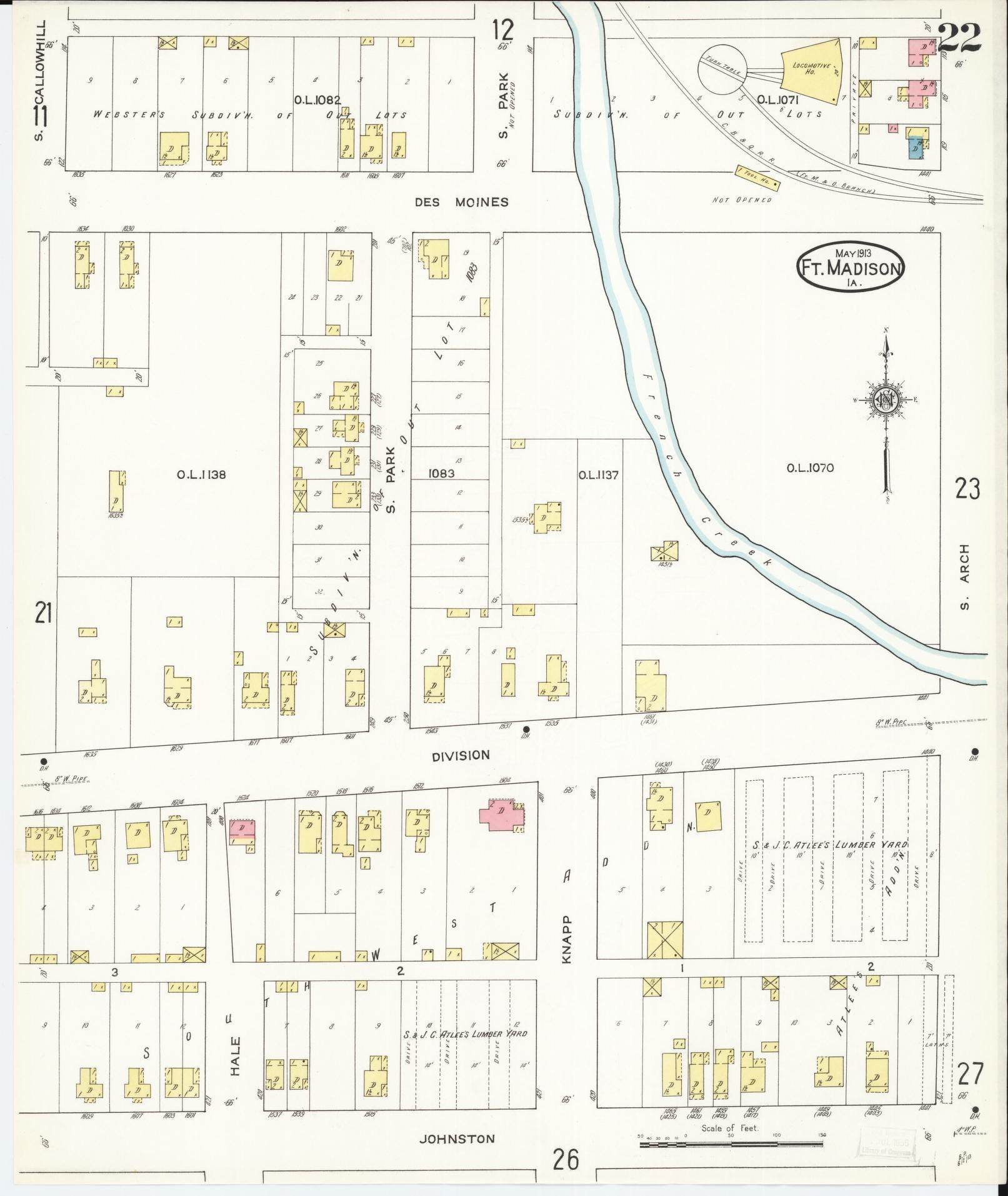 Sanborn Fire Insurance Map from Fort Madison, Lee County, Iowa (1913), Sheet #0022 - Historic Sanborn Fire Insurance Map Print