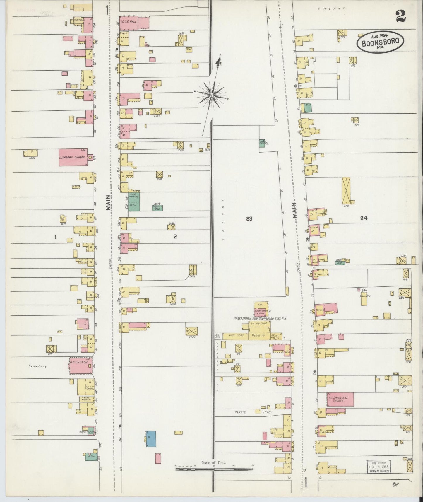 Washington, Maryland - 1904 - Sanborn Fire Insurance Map, Sheet #0002 - Historic Sanborn Fire Insurance Map Print, Washington Maryland 1904 0002 vintage old map wall art