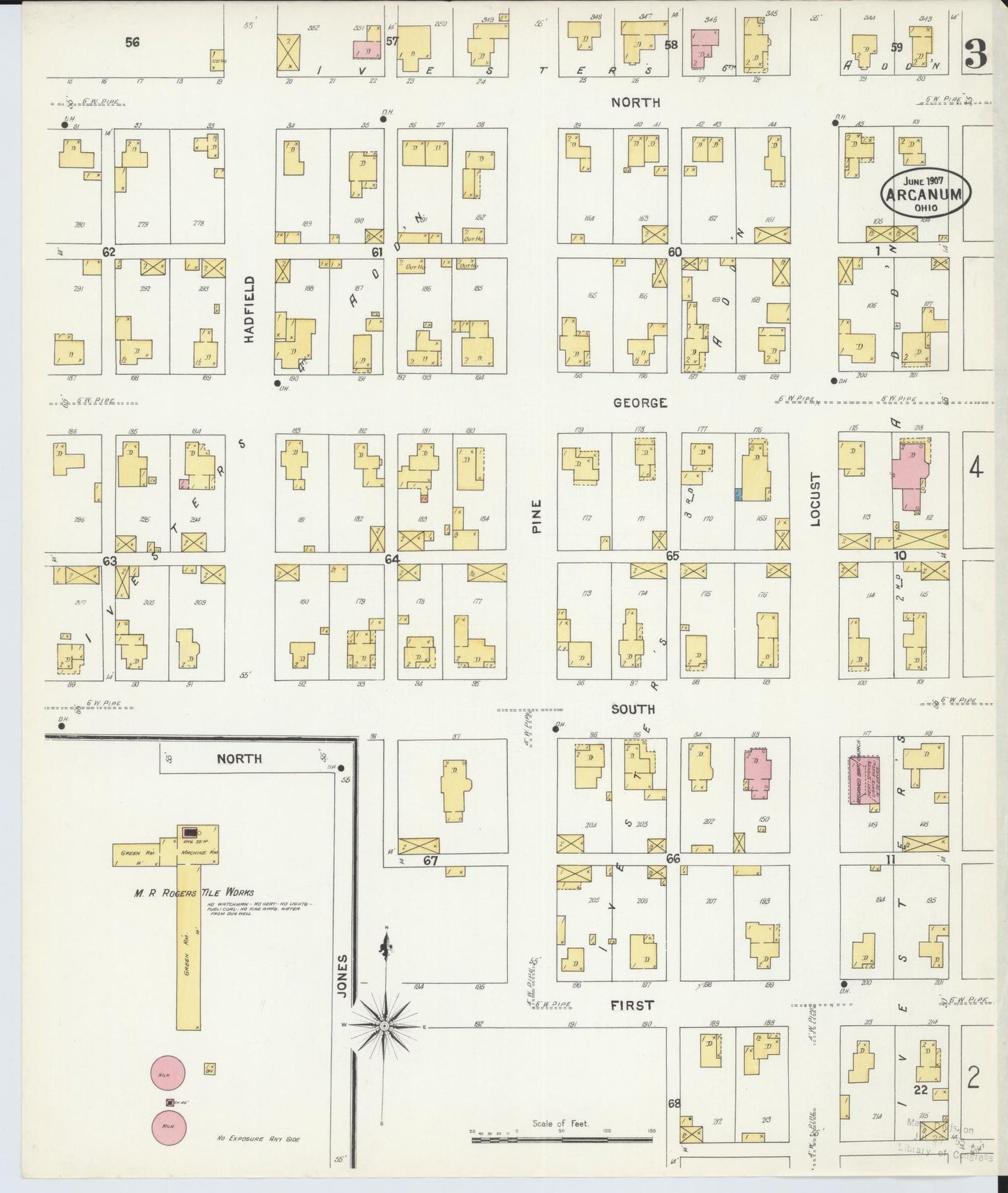 Sanborn Fire Insurance Map from Arcanum, Darke County, Ohio (1907), Sheet #0003 - Historic Sanborn Fire Insurance Map Print, vintage old map wall art, antique decor, genealogy gift, Ohio Ohio map