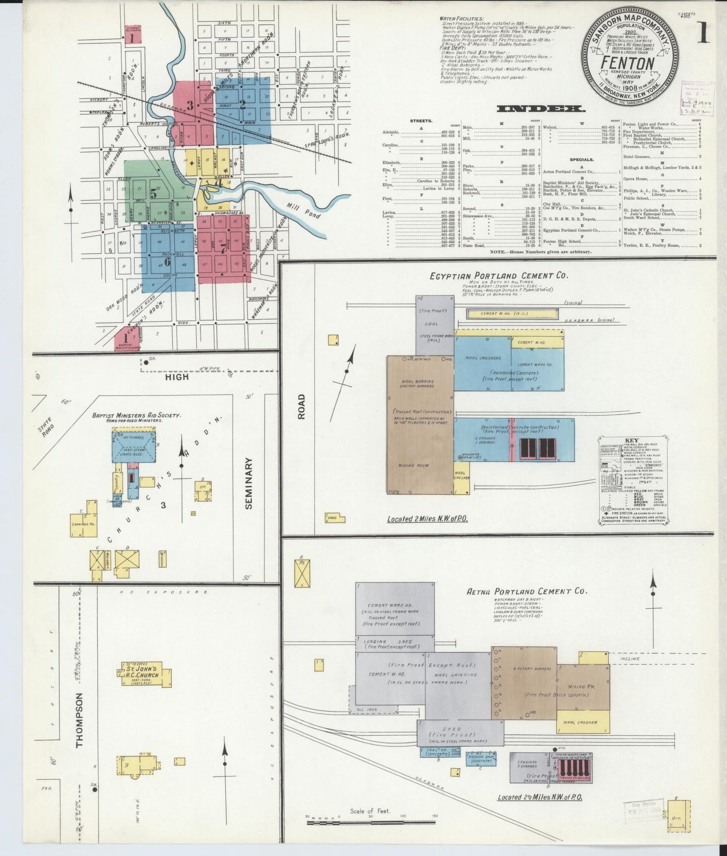 Sanborn Fire Insurance Map from Fenton, Genesee County, Michigan (1908), Sheet #0001 - Complete Map Set gallery image, historic Sanborn map, vintage wall art, Michigan Michigan