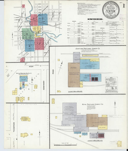 Sanborn Fire Insurance Map from Fenton, Genesee County, Michigan (1908), Sheet #0001 - Complete Map Set gallery image, historic Sanborn map, vintage wall art, Michigan Michigan