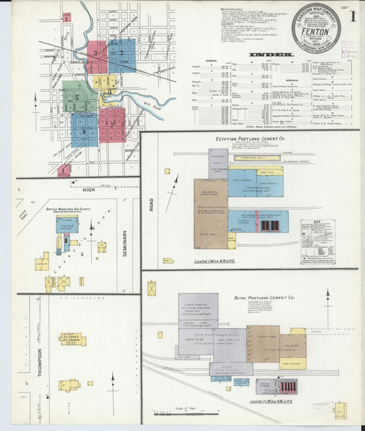 Sanborn Fire Insurance Map from Fenton, Genesee County, Michigan (1908), Sheet #0001 - Complete Map Set gallery image, historic Sanborn map, vintage wall art, Michigan Michigan