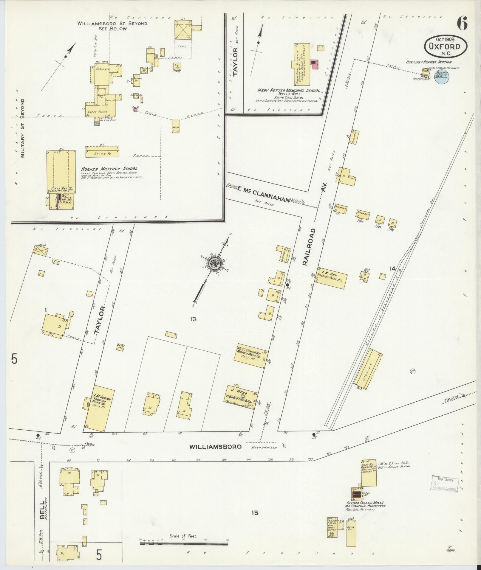 Sanborn Fire Insurance Map from Oxford, Granville County, North Carolina (1909), Sheet #0006 - Historic Sanborn Fire Insurance Map Print, vintage old map wall art, antique decor, genealogy gift, North Carolina North Carolina map