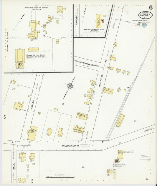 Sanborn Fire Insurance Map from Oxford, Granville County, North Carolina (1909), Sheet #0006 - Historic Sanborn Fire Insurance Map Print, vintage old map wall art, antique decor, genealogy gift, North Carolina North Carolina map