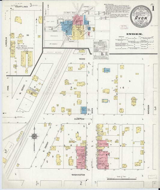 Sanborn Fire Insurance Map from Avon, Fulton County, Illinois (1912), Sheet #0001 - Historic Sanborn Fire Insurance Map Print, vintage old map wall art, antique decor, genealogy gift, Illinois Illinois map