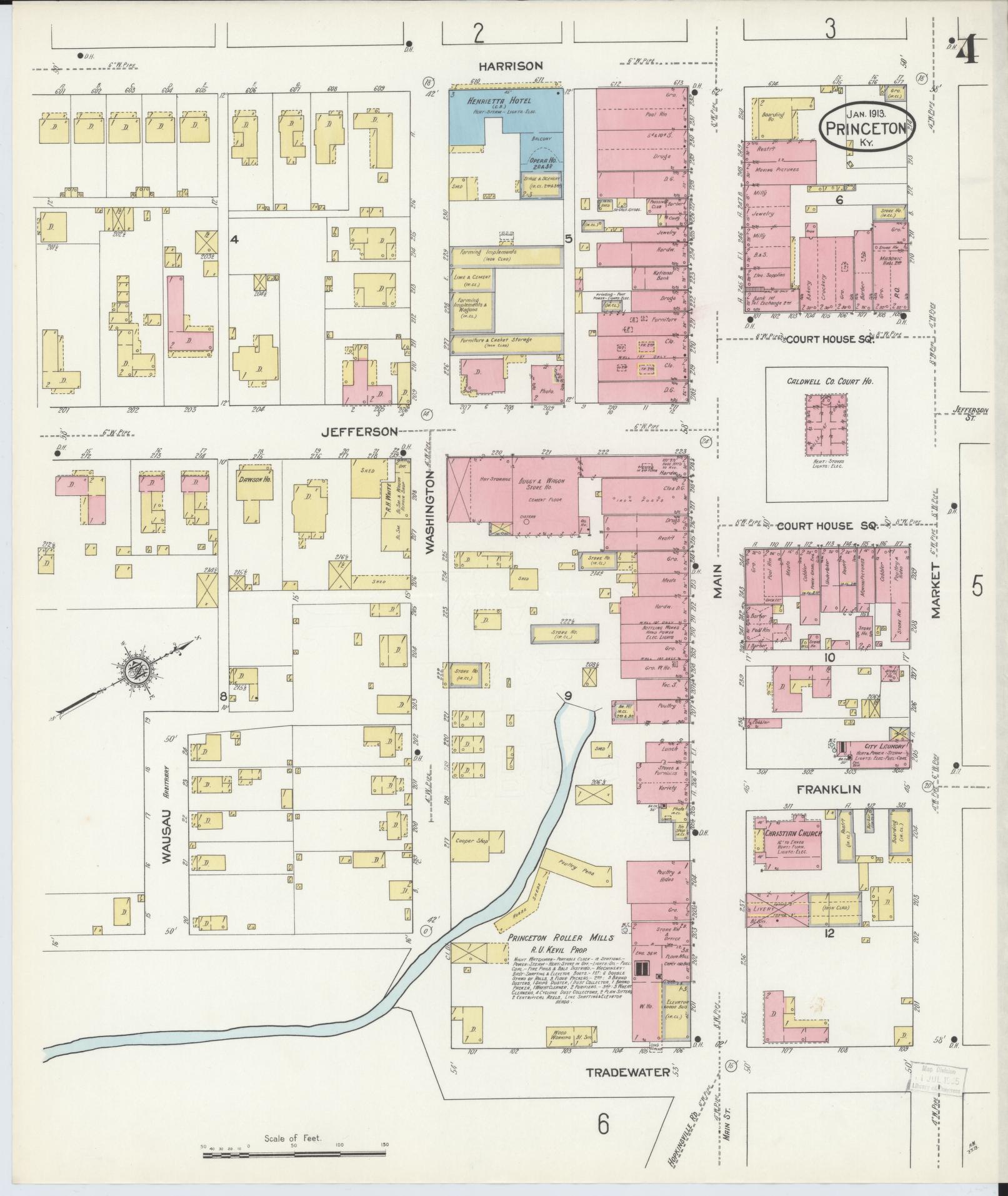 Sanborn Fire Insurance Map from Princeton, Caldwell County, Kentucky (1913), Sheet #0004 - Complete Map Set gallery image, historic Sanborn map, vintage wall art, Kentucky Kentucky