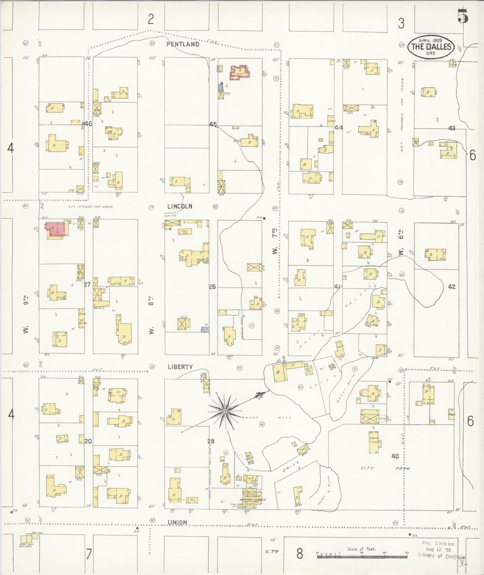Sanborn Fire Insurance Map from The Dalles, Wasco County, Oregon (1909), Sheet #0005 - Historic Sanborn Fire Insurance Map Print, vintage old map wall art, antique decor, genealogy gift, Oregon Oregon map