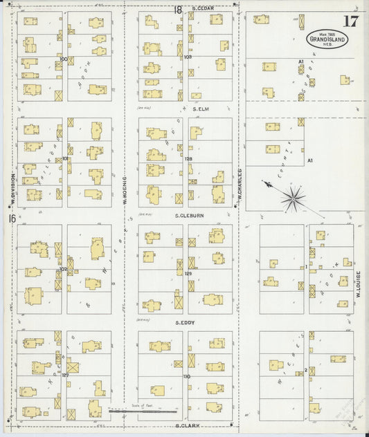 Sanborn Fire Insurance Map from Grand Island, Hall County, Nebraska (1905), Sheet #0017 - Historic Sanborn Fire Insurance Map Print, vintage old map wall art, antique decor, genealogy gift, Nebraska Nebraska map
