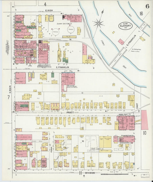 Sanborn Fire Insurance Map from Elkhart, Elkhart County, Indiana (1901), Sheet #0006 - Historic Sanborn Fire Insurance Map Print, vintage old map wall art, antique decor, genealogy gift, Indiana Indiana map