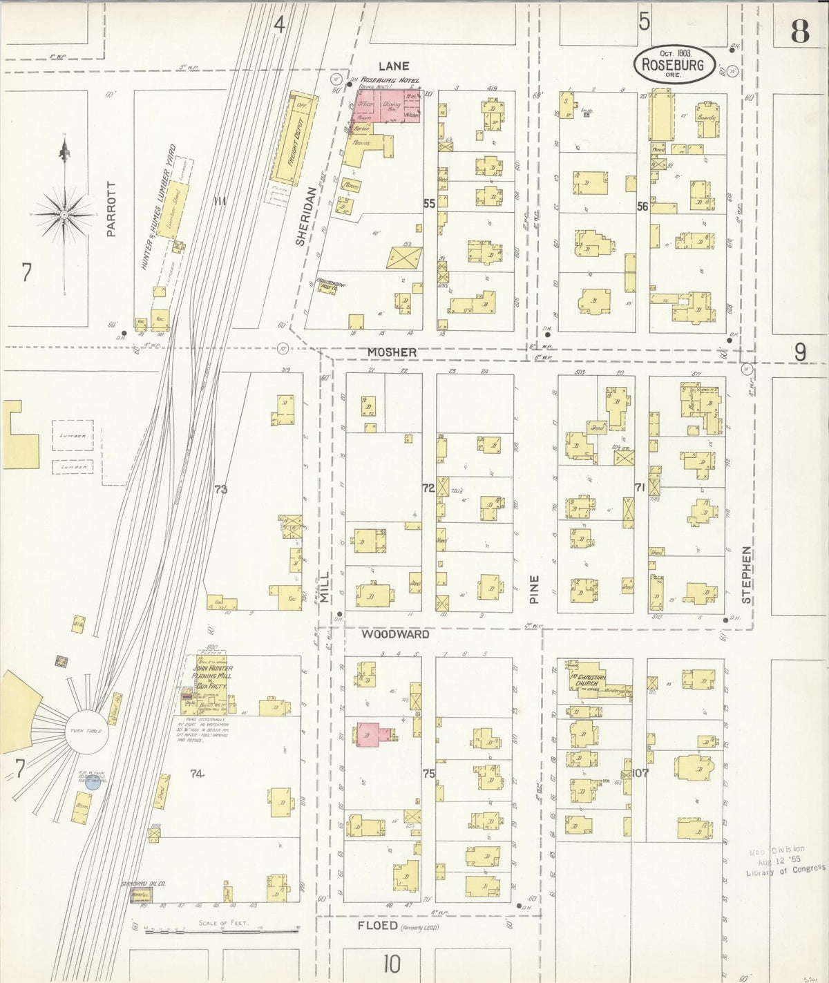 Sanborn Fire Insurance Map from Roseburg, Douglas County, Oregon (1903), Sheet #0008 - Historic Sanborn Fire Insurance Map Print, vintage old map wall art, antique decor, genealogy gift, Oregon Oregon map