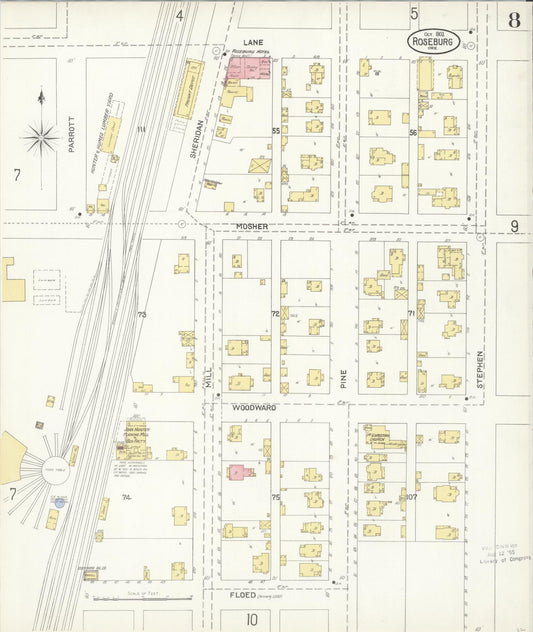 Sanborn Fire Insurance Map from Roseburg, Douglas County, Oregon (1903), Sheet #0008 - Historic Sanborn Fire Insurance Map Print, vintage old map wall art, antique decor, genealogy gift, Oregon Oregon map