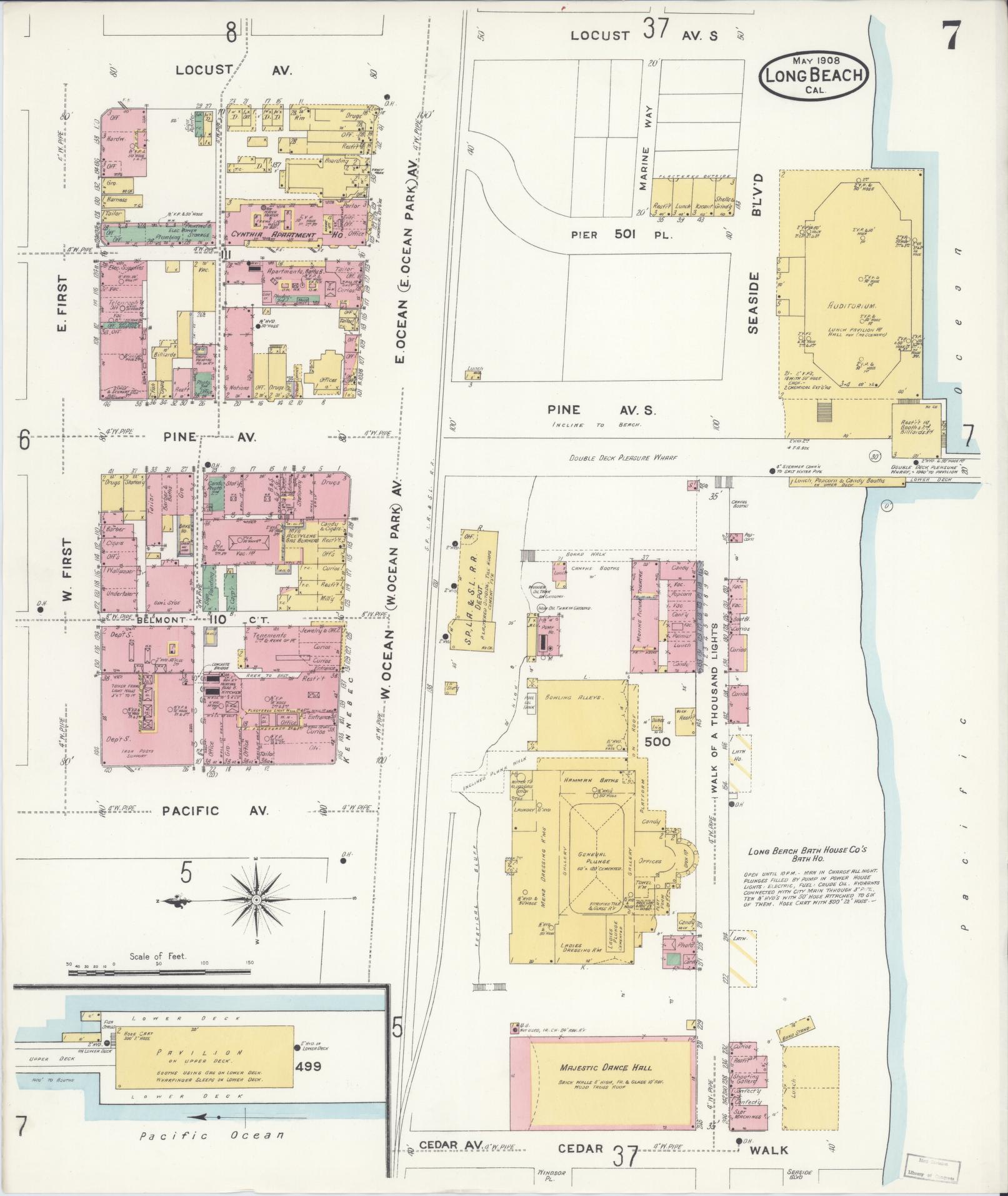 Sanborn Fire Insurance Map from Long Beach, Los Angeles County, California (1908), Sheet #0007 - Historic Sanborn Fire Insurance Map Print, vintage old map wall art, antique decor, genealogy gift, California California map