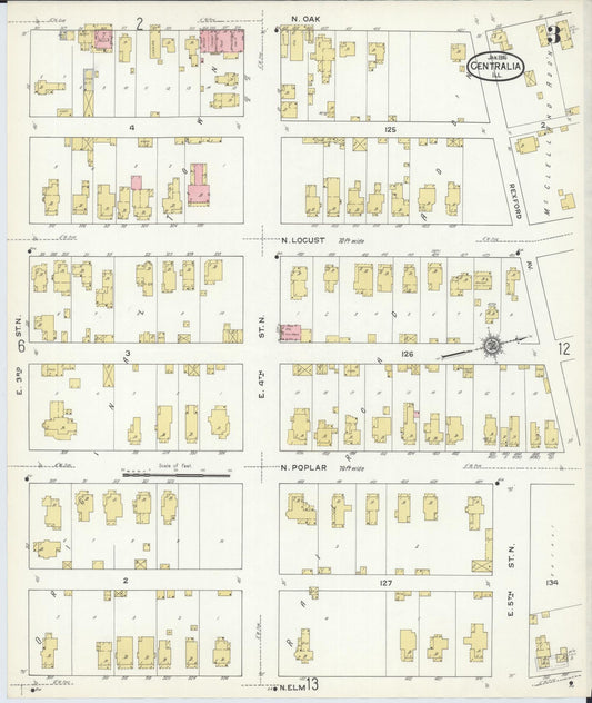 Sanborn Fire Insurance Map from Centralia, Marion, Clinton, Jefferson, and Washington Counties, Illinois (1916), Sheet #0003 - Historic Sanborn Fire Insurance Map Print, vintage old map wall art, antique decor, genealogy gift, Illinois Illinois map