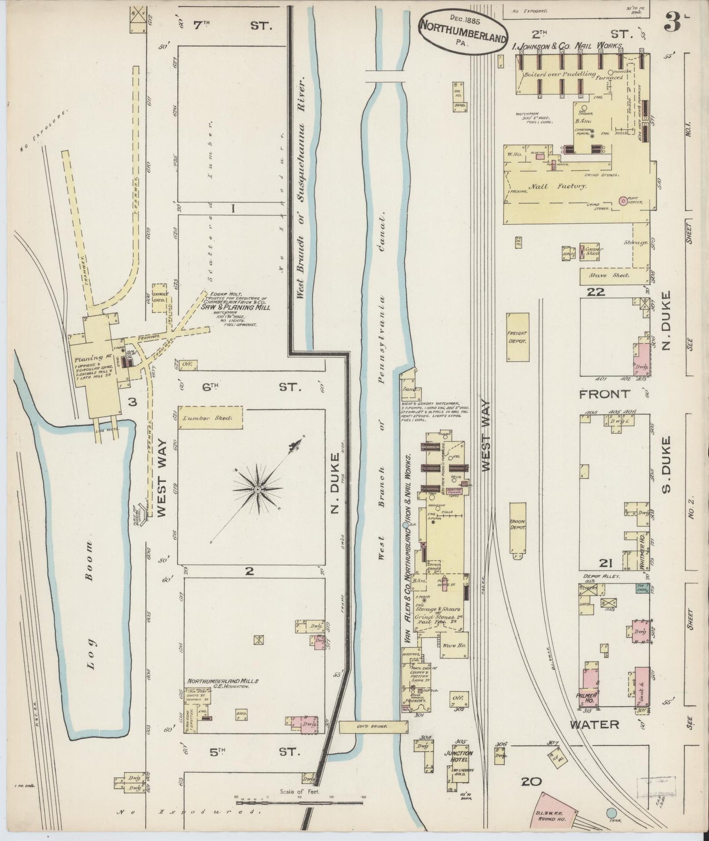 Sanborn Fire Insurance Map from Northumberland, Northumberland County, Pennsylvania (1885), Sheet #0003 - Complete Map Set gallery image, historic Sanborn map, vintage wall art, Pennsylvania Pennsylvania
