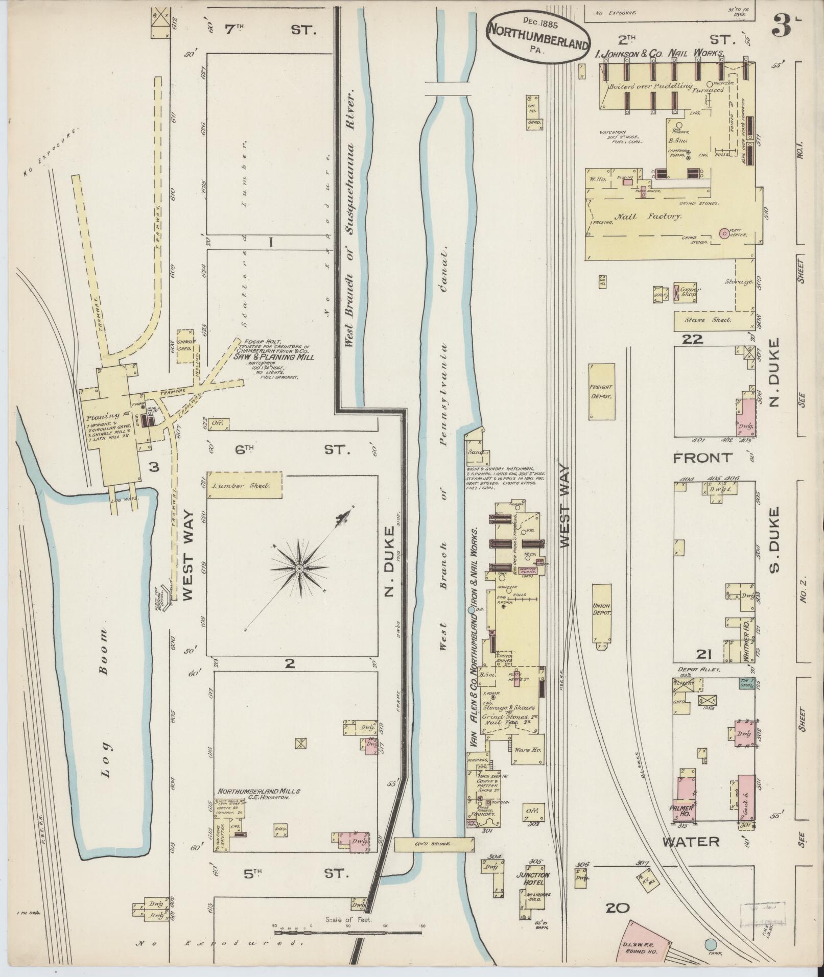 Sanborn Fire Insurance Map from Northumberland, Northumberland County, Pennsylvania (1885), Sheet #0003 - Complete Map Set gallery image, historic Sanborn map, vintage wall art, Pennsylvania Pennsylvania