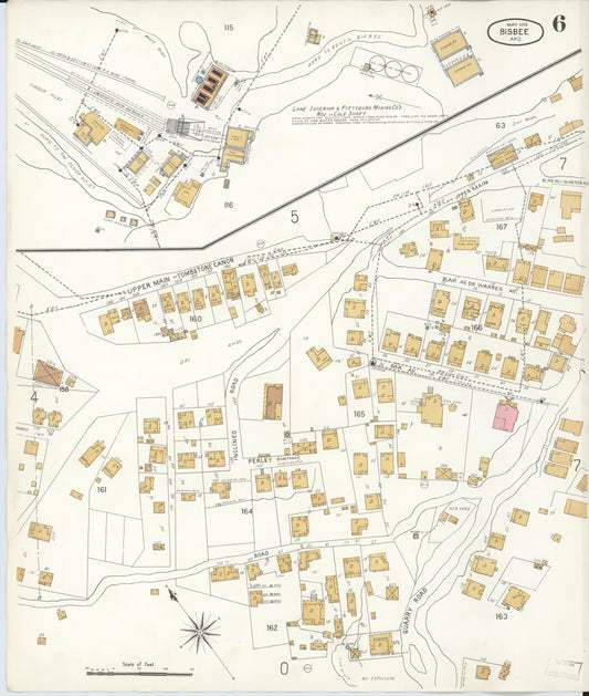Sanborn Fire Insurance Map from Bisbee, Cochise County, Arizona (1906), Sheet #0006 - Historic Sanborn Fire Insurance Map Print, vintage old map wall art, antique decor, genealogy gift, Arizona Arizona map