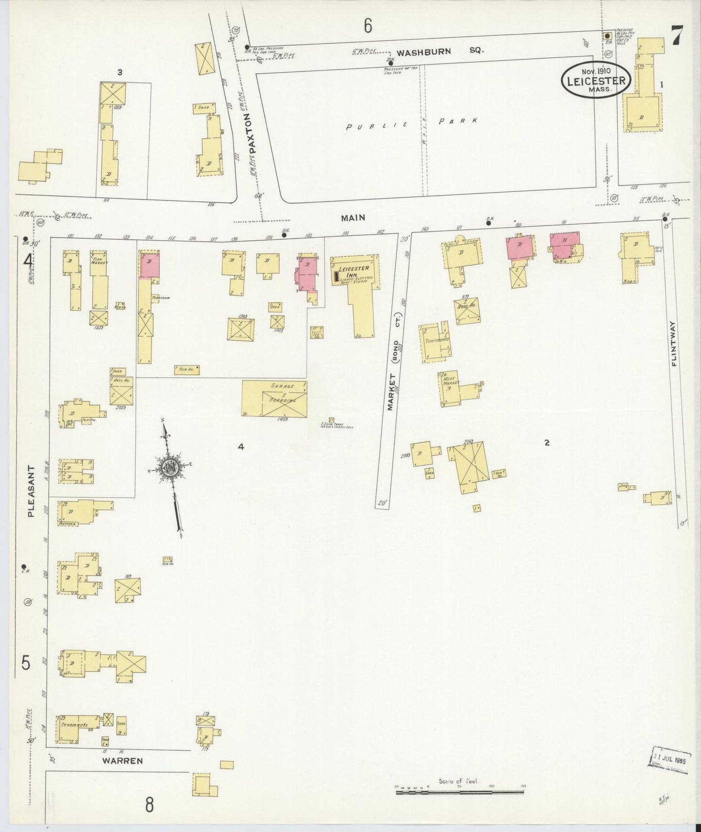 Sanborn Fire Insurance Map from Leicester, Worcester County, Massachusetts (1910), Sheet #0007 - Complete Map Set gallery image, historic Sanborn map, vintage wall art, Massachusetts Massachusetts