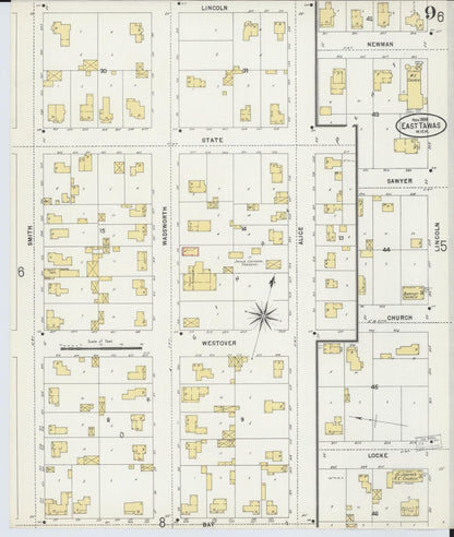 Sanborn Fire Insurance Map from Tawas City, Iosco County, Michigan (1898), Sheet #0009 - Complete Map Set gallery image, historic Sanborn map, vintage wall art, Michigan Michigan