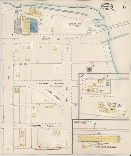 Sanborn Fire Insurance Map from Prosser, Benton County, Washington (1944), Sheet #0006 - Historic Sanborn Fire Insurance Map Print, vintage old map wall art, antique decor, genealogy gift, Washington Washington map