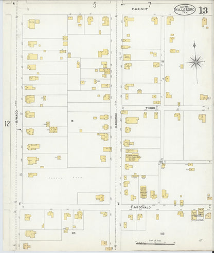 Sanborn Fire Insurance Map from Hillsboro, Hill County, Texas (1905), Sheet #0013 - Complete Map Set gallery image, historic Sanborn map, vintage wall art, Texas Texas