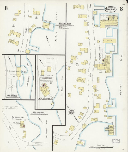 Sanborn Fire Insurance Map from Machias, Washington County, Maine (1925), Sheet #0008 - Historic Sanborn Fire Insurance Map Print, vintage old map wall art, antique decor, genealogy gift, Maine Maine map