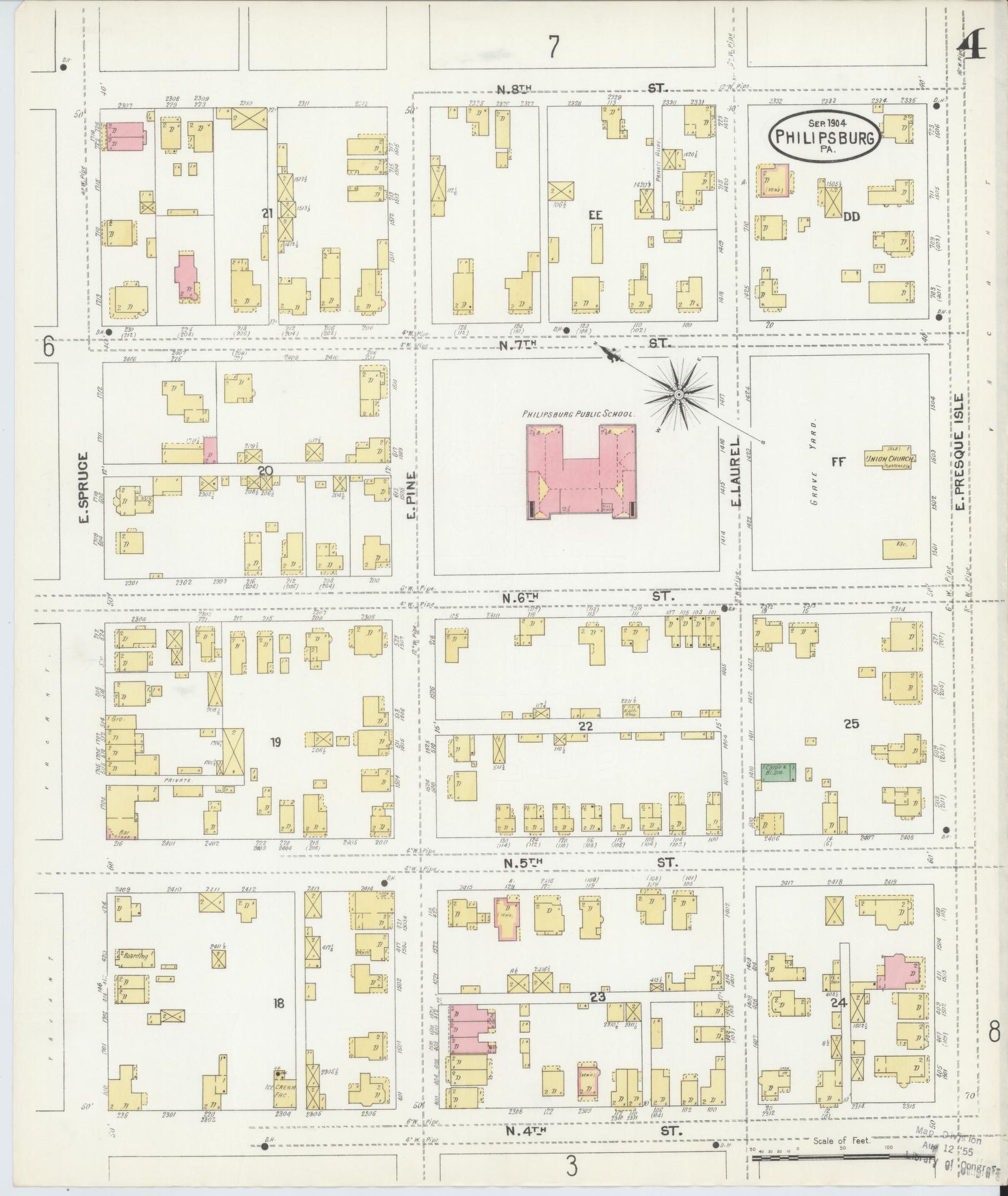 Sanborn Fire Insurance Map from Philipsburg, Centre County, Pennsylvania (1904), Sheet #0004 - Historic Sanborn Fire Insurance Map Print, vintage old map wall art, antique decor, genealogy gift, Pennsylvania Pennsylvania map