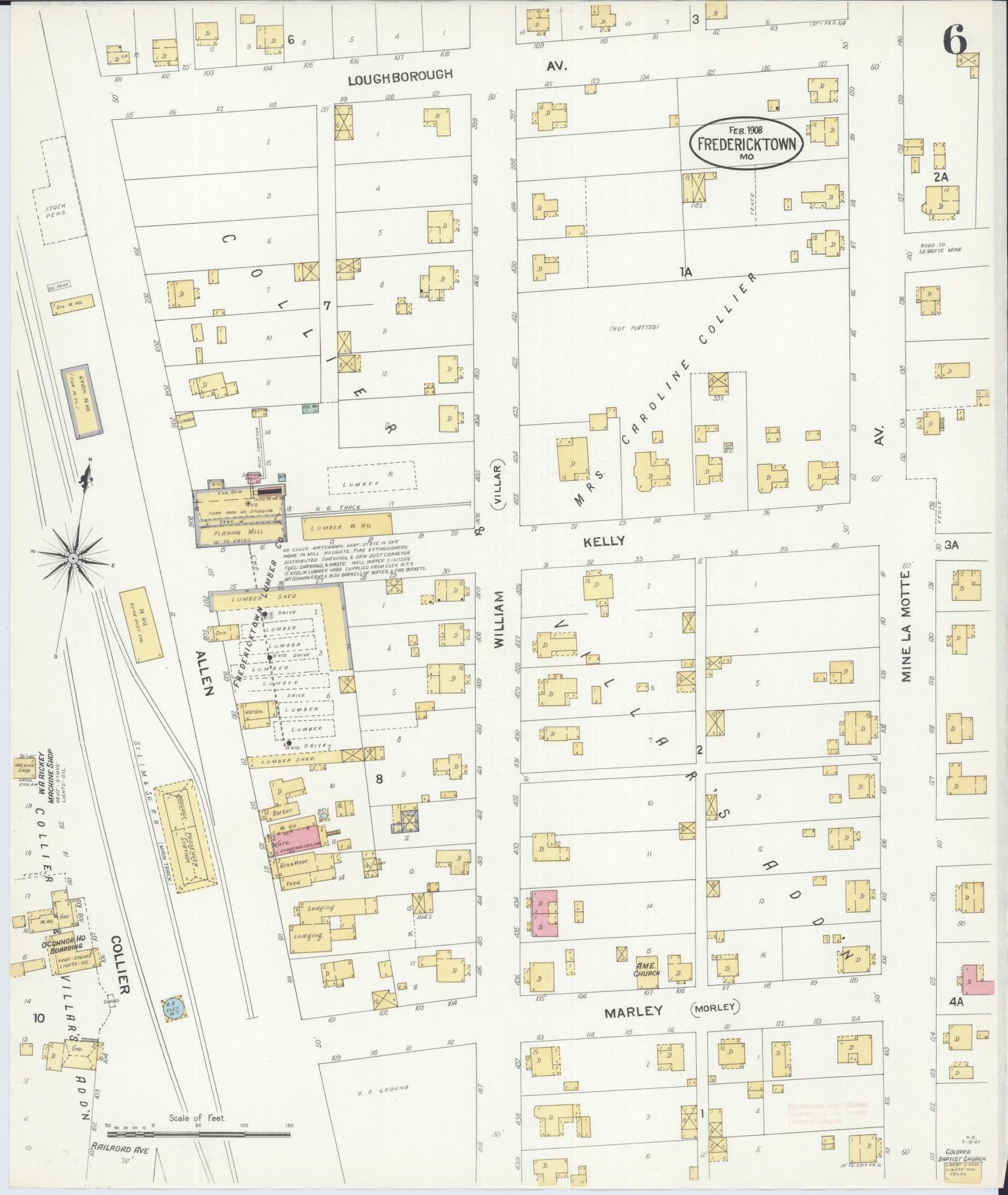 Sanborn Fire Insurance Map from Fredericktown, Madison County, Missouri (1908), Sheet #0006 - Complete Map Set gallery image, historic Sanborn map, vintage wall art, Missouri Missouri