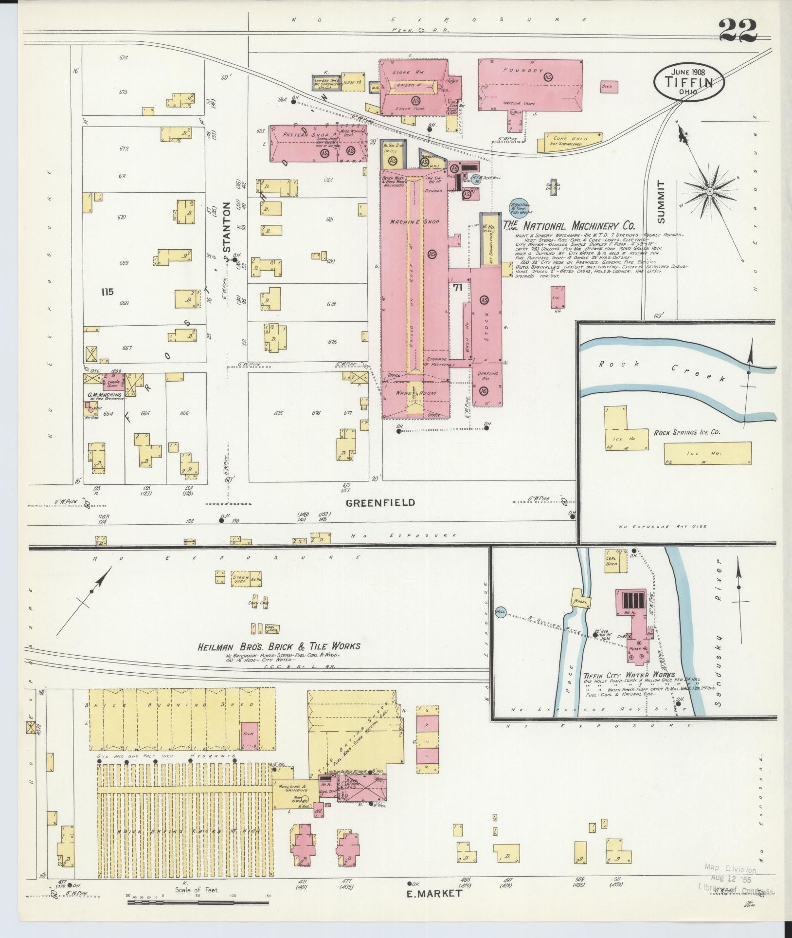 Sanborn Fire Insurance Map from Tiffin, Seneca County, Ohio (1908), Sheet #0022 - Complete Map Set gallery image, historic Sanborn map, vintage wall art, Ohio Ohio