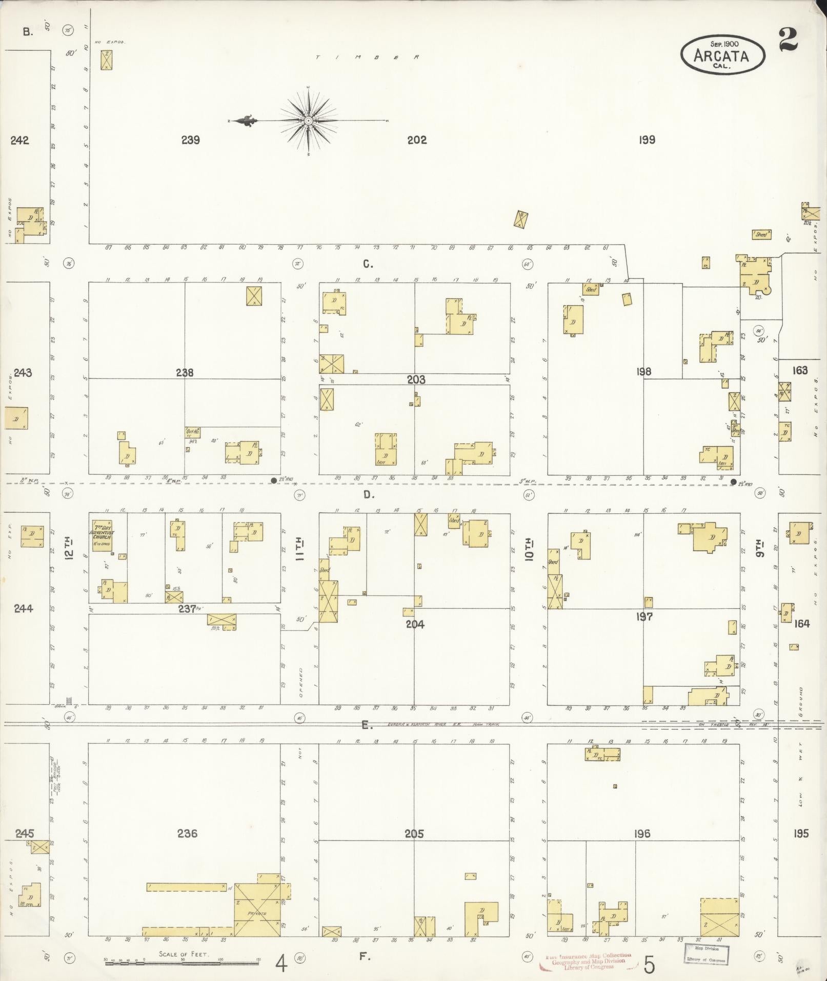 Sanborn Fire Insurance Map from Arcata, Humboldt County, California (1900), Sheet #0002 - Historic Sanborn Fire Insurance Map Print, vintage old map wall art, antique decor, genealogy gift, California California map
