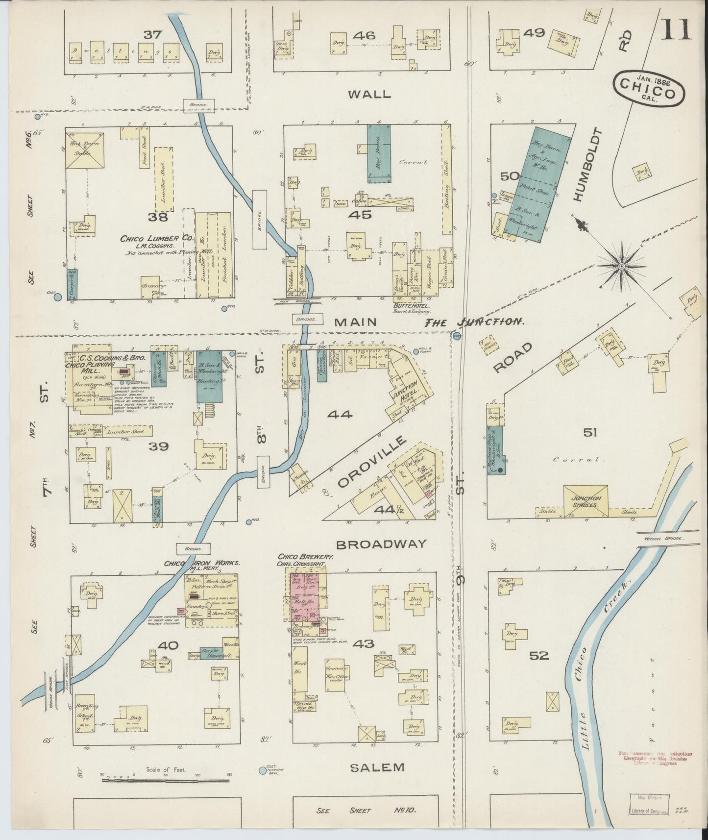 Sanborn Fire Insurance Map from Chico, Butte County, California (1886), Sheet #0011 - Complete Map Set gallery image, historic Sanborn map, vintage wall art, California California