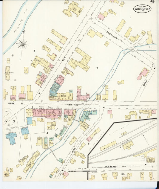 Sanborn Fire Insurance Map from Woodstock, Windsor County, Vermont (1897), Sheet #0004 - Historic Sanborn Fire Insurance Map Print, vintage old map wall art, antique decor, genealogy gift, Vermont Vermont map