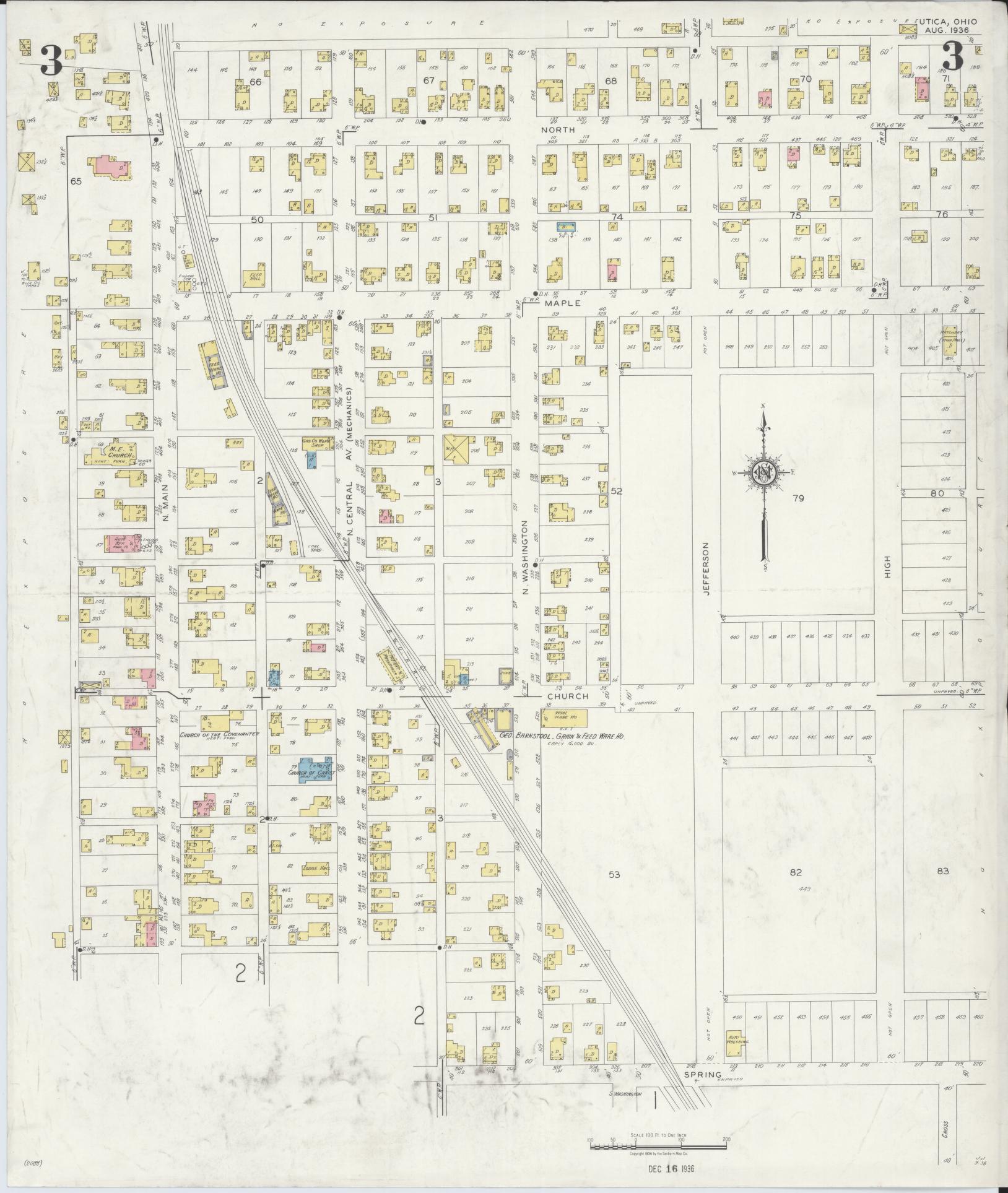 Sanborn Fire Insurance Map from Utica, Licking County, Ohio (1936), Sheet #0003 - Historic Sanborn Fire Insurance Map Print, vintage old map wall art, antique decor, genealogy gift, Ohio Ohio map