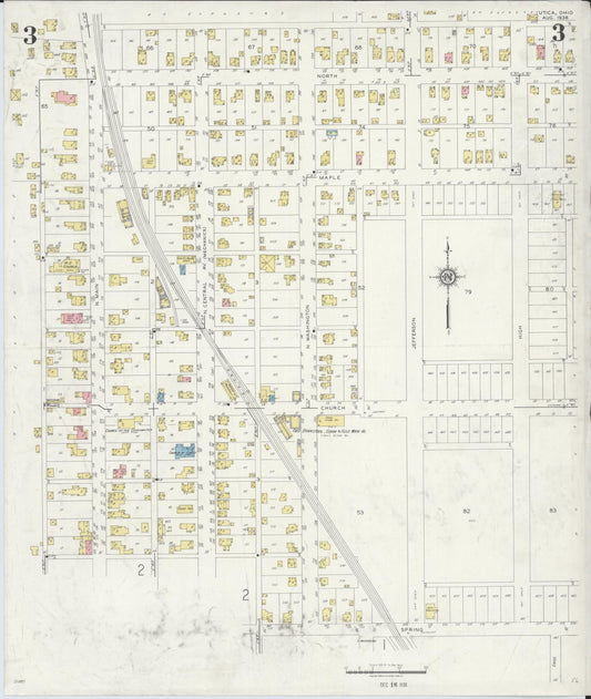 Sanborn Fire Insurance Map from Utica, Licking County, Ohio (1936), Sheet #0003 - Historic Sanborn Fire Insurance Map Print, vintage old map wall art, antique decor, genealogy gift, Ohio Ohio map