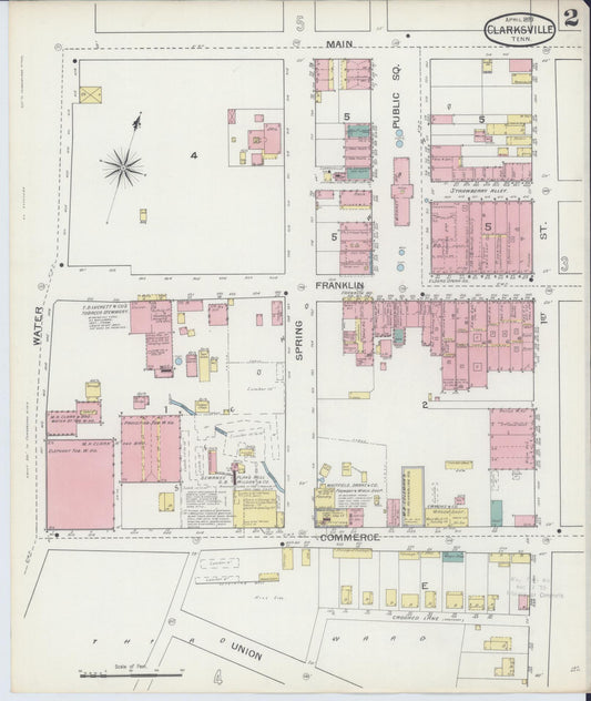 Sanborn Fire Insurance Map from Clarksville, Montgomery County, Tennessee (1893), Sheet #0002 - Historic Sanborn Fire Insurance Map Print, vintage old map wall art, antique decor, genealogy gift, Tennessee Tennessee map