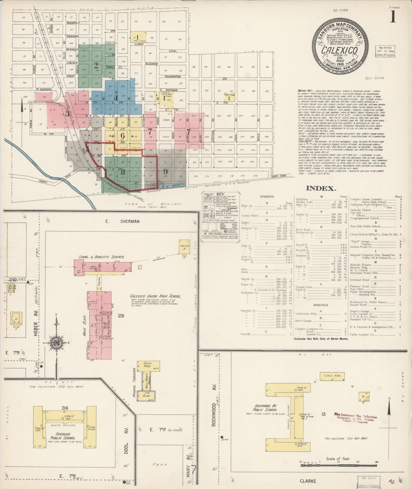 Sanborn Fire Insurance Map from Calexico, Imperial County, California (1916), Sheet #0001 - Historic Sanborn Fire Insurance Map Print, vintage old map wall art, antique decor, genealogy gift, California California map