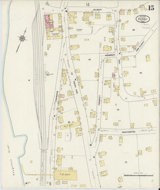 Sanborn Fire Insurance Map from Derby, New Haven County, Connecticut (1912), Sheet #0015 - Historic Sanborn Fire Insurance Map Print, vintage old map wall art, antique decor, genealogy gift, Connecticut Connecticut map