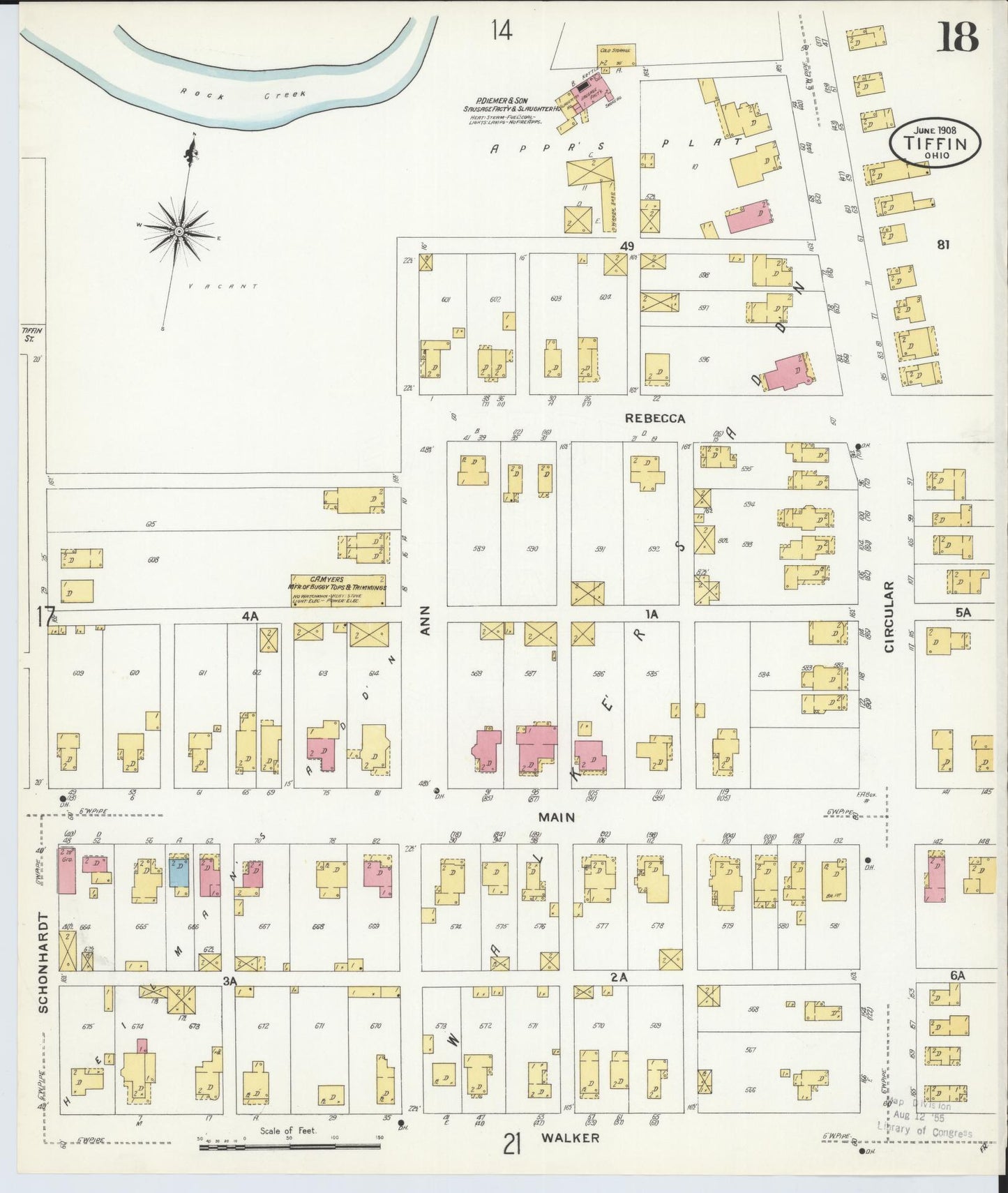 Sanborn Fire Insurance Map from Tiffin, Seneca County, Ohio (1908), Sheet #0018 - Complete Map Set gallery image, historic Sanborn map, vintage wall art, Ohio Ohio