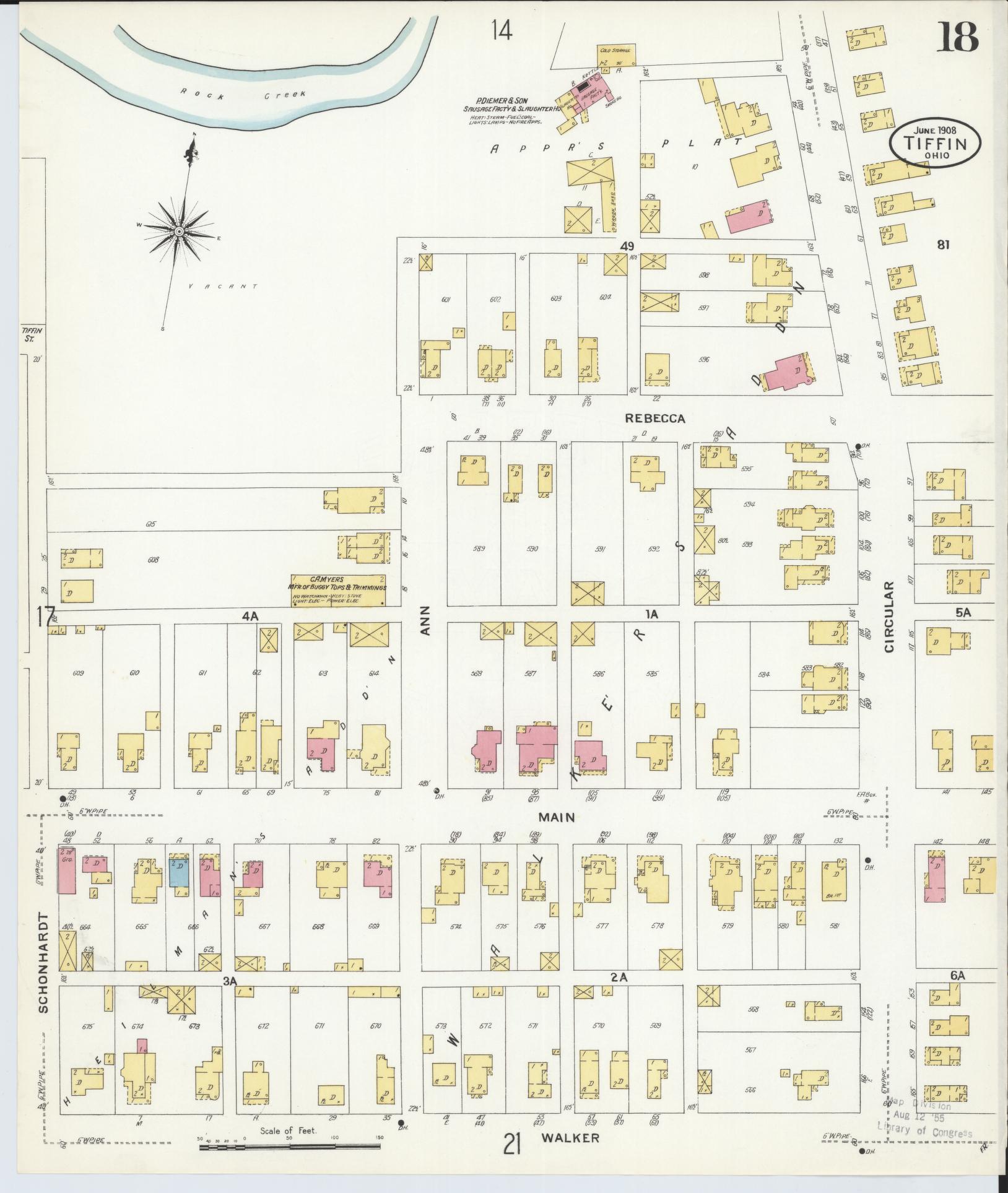 Sanborn Fire Insurance Map from Tiffin, Seneca County, Ohio (1908), Sheet #0018 - Complete Map Set gallery image, historic Sanborn map, vintage wall art, Ohio Ohio