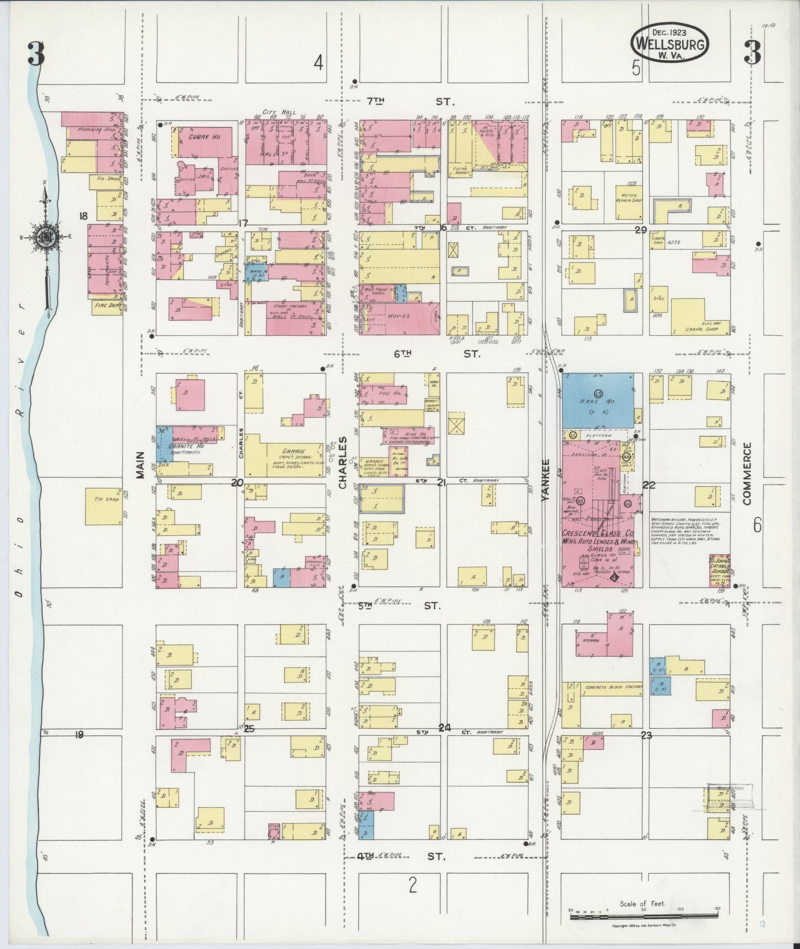 Sanborn Fire Insurance Map from Wellsburg, Brooke County, West Virginia (1923), Sheet #0003 - Complete Map Set gallery image, historic Sanborn map, vintage wall art, West Virginia West Virginia