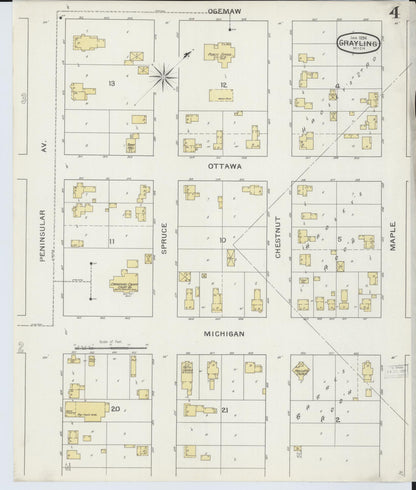 Sanborn Fire Insurance Map from Grayling, Crawford County, Michigan (1894), Sheet #0004 - Historic Sanborn Fire Insurance Map Print, vintage old map wall art, antique decor, genealogy gift, Michigan Michigan map