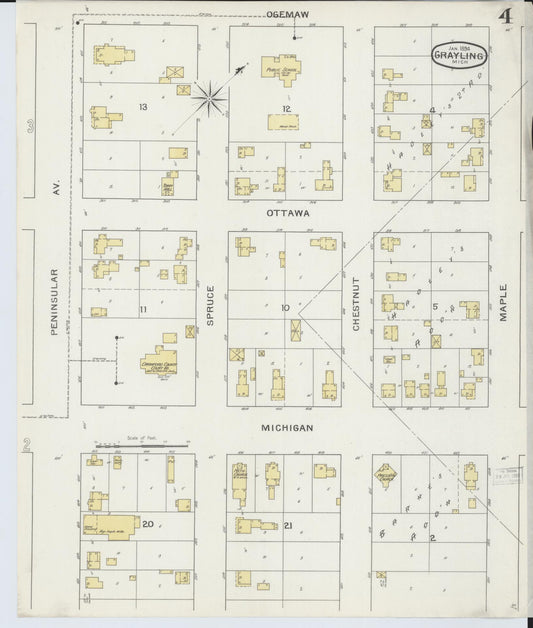 Sanborn Fire Insurance Map from Grayling, Crawford County, Michigan (1894), Sheet #0004 - Historic Sanborn Fire Insurance Map Print, vintage old map wall art, antique decor, genealogy gift, Michigan Michigan map