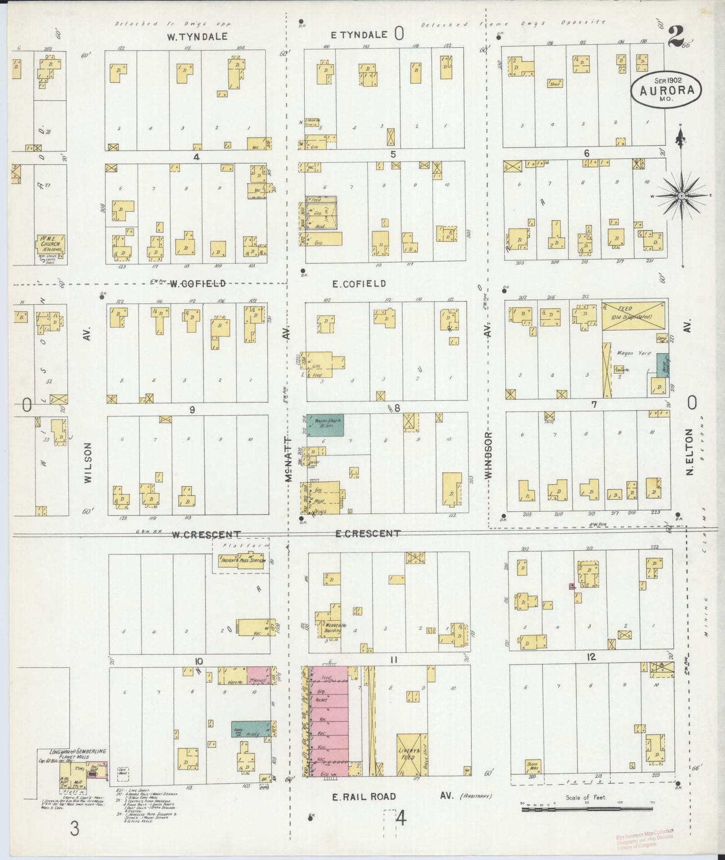 Sanborn Fire Insurance Map from Aurora, Lawrence County, Missouri (1902), Sheet #0002 - Historic Sanborn Fire Insurance Map Print, vintage old map wall art, antique decor, genealogy gift, Missouri Missouri map