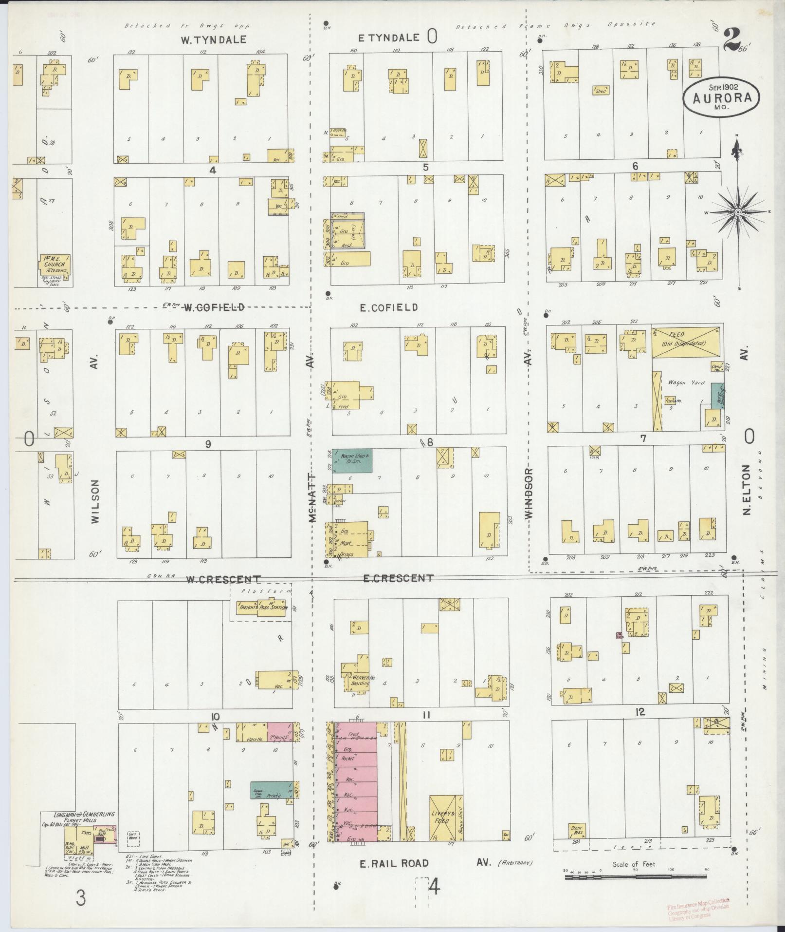Sanborn Fire Insurance Map from Aurora, Lawrence County, Missouri (1902), Sheet #0002 - Historic Sanborn Fire Insurance Map Print, vintage old map wall art, antique decor, genealogy gift, Missouri Missouri map